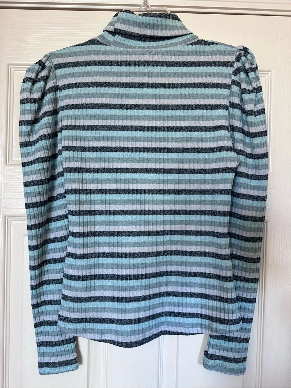 Maeve Anthropologie Puff Sleeve Blue Striped Turtleneck Pullover Top Sz Medium